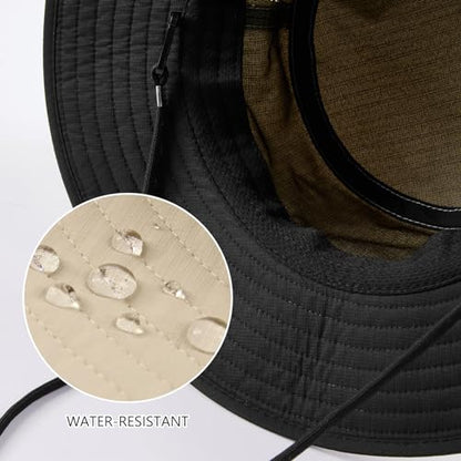 BASSDASH UPF 50+ Water-Resistant Fishing Bucket Hat with Laser Perforated Mesh Adjustable for Men Women Outdoor Hiking - color: Khaki