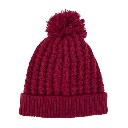 Humble Hilo Knit Hats Beanies for Women Winter Pom Beanie Men or Women Beanies Cable Knit Beanie - color: Dark Red Pom Pom