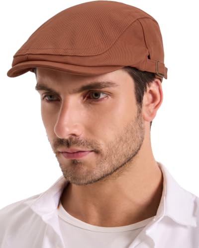 ZLYC Men Cotton Flat Cap Summer Scally Newsboy Beret Driver Hat - color: Twill Orange