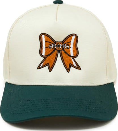 Funky Junque Adult Trucker Snapback Hat 2-Tone Baseball Cap - color: Football Bow - Green/Beige