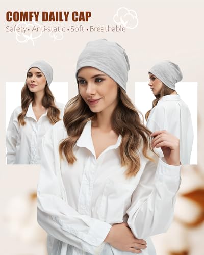 100% Cotton Thin Summer Slouchy Beanie Hat for Women Men Chemo Cap - color: 1pc Light Grey, size: Large