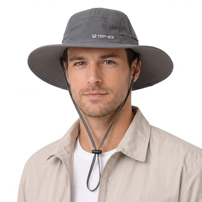 XL/XXL Waterproof Mens Sun Hat Wide Brim UPF 50+ Bucket Hat - color: Dark Grey, size: Medium-Large