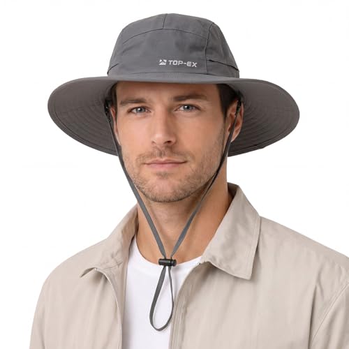 XL/XXL Waterproof Mens Sun Hat Wide Brim UPF 50+ Bucket Hat - color: Dark Grey, size: X-Large