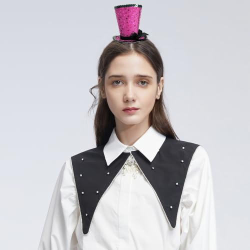 WLBON Halloween Mini Top Hat Headband 1920s Bow Sequins Hair Hoops Bands Fascinator Headpiece Hairband Women Christmas Holiday Festival Parade Cosplay Dress Up Birthday Tea Party Accessories Rose - color: Rose Tone