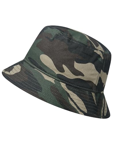 GADIEMKENSD 100% Cotton Bucket Hat - Unisex, UPF 50 Sun Protection, Lightweight, Packable - color: Camo Army Green