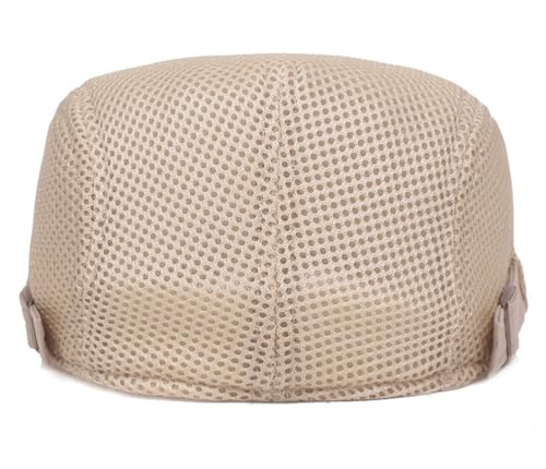 DIYDECAL Mens Breathable Mesh Summer Hat Adjustable Newsboy Beret Ivy Cap Cabbie Flat Cap - color: Beige