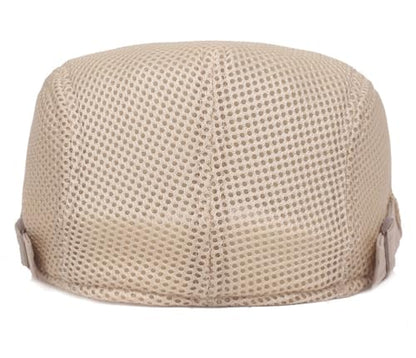 DIYDECAL Mens Breathable Mesh Summer Hat Adjustable Newsboy Beret Ivy Cap Cabbie Flat Cap - color: Beige