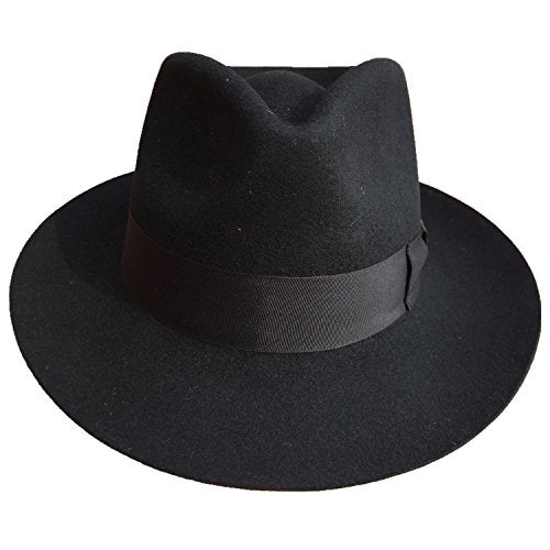 Classic Black Men's Wool Felt Godfather Gangster Mobster Gentleman Fedora Hat - size: 7 3/8