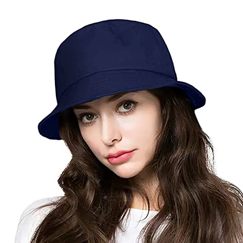 Unisex Bucket Hat Beach Sun Hat Aesthetic Fishing Hat for Men Women Teens, Reversible Double-Side-Wear - color: Navy Blue