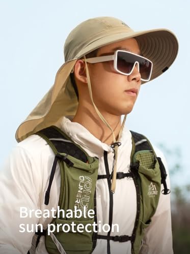 AONIJIE Wide Brim Sun Hat with Face Cover & Neck Flap for Men Women, Fishing Hats UPF 50+ UV Sun Protection - color: C#white