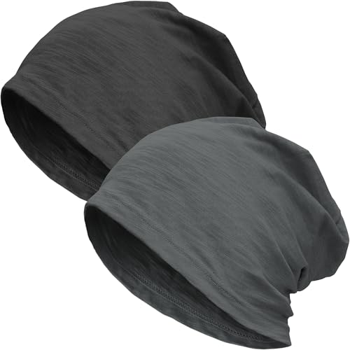 100% Cotton Thin Summer Slouchy Beanie Hat for Women Men Chemo Cap - color: 2pcs Black+ Dark Grey, size: Medium