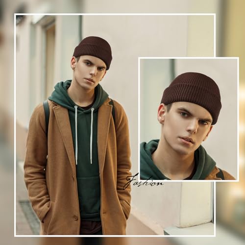 SATINIOR 4 Pieces Trawler Beanie Watch Hat Roll up Edge Skullcap Fisherman Beanie Unisex - color: Black, White, Brown, Beige, size: One Size
