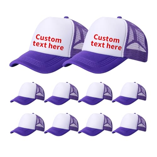 10 Pack of Blank Trucker Hat Bulk Men and Women Hats Bulk DIY Graffiti Mesh Hat Hot Stamping Hats - color: Violet White