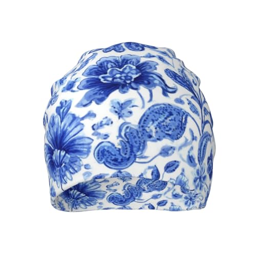 Slouchy Beanie Hat Skull Cap Chemo Headwear Baggy Hats for Men Women Running Cycling - color: Blue Floral