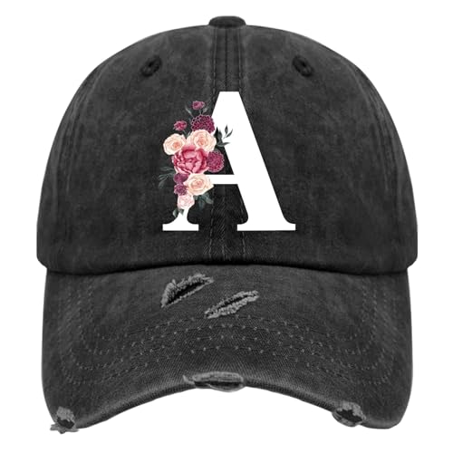Custom Initial Letter Baseball Cap for Women, Personalized A-Z Monogram Washed Distressed Hat for Mom Gift - color: Classic Alphabetes A-z Cute Letter Caps Cute Baseball Hat 1