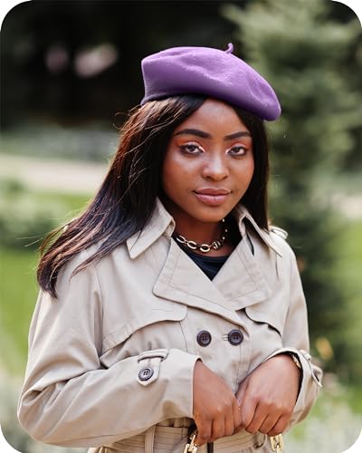 Parquet Solid Color French Beret Hat. Classic French, Casual and Chic Lightweight Cap for Women - color: Lavender