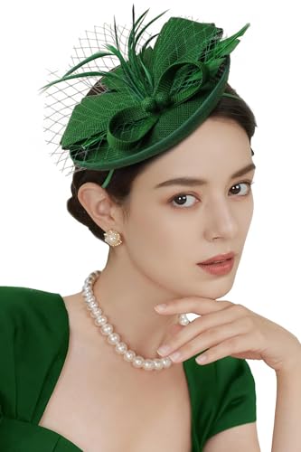BABEYOND Fascinators Hats for Women Tea Party Pillbox Sinamay Derby Hat - color: Dark Green
