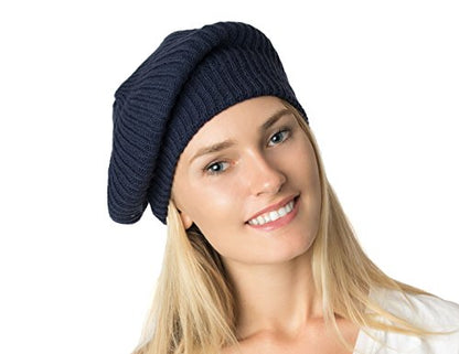 an Fall Winter Knit Beanie Beret Hat for Women Soft Knit Lining Many Styles - color: Navy Blue