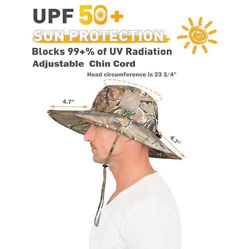 Men Safari Sun Hat Wide Brim Boonie Fishing Cap with Adjustable Drawstring - color: Leaf Woodland Camo