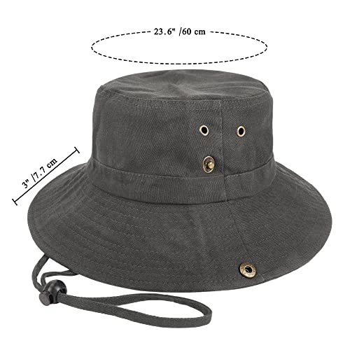 Unisex Cotton Boonie Hat Summer Fishing Bucket Hat Sun Hat with String - color: Solid Dark Grey