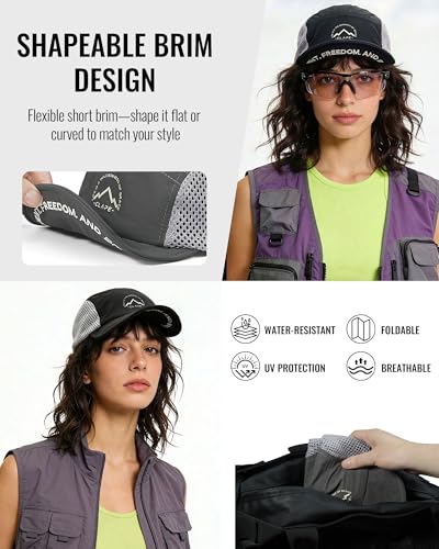 CLAPE Quick Dry Short Brim 5 Panel Hat, Water Resistant Nylon Cap - color: Clsb03-grey