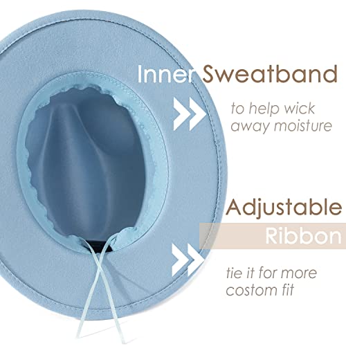 Lisianthus Women Classic Felt Fedora Wide Brim Hat with Belt Buckle - color: Light Sky Blue