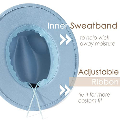 Lisianthus Women Classic Felt Fedora Wide Brim Hat with Belt Buckle - color: Light Sky Blue