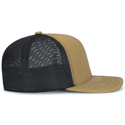 Pacific Headwear Contrast Stitch Trucker Pacflex Snapback Cap - color: Buck/Lt Charcoal/Buck