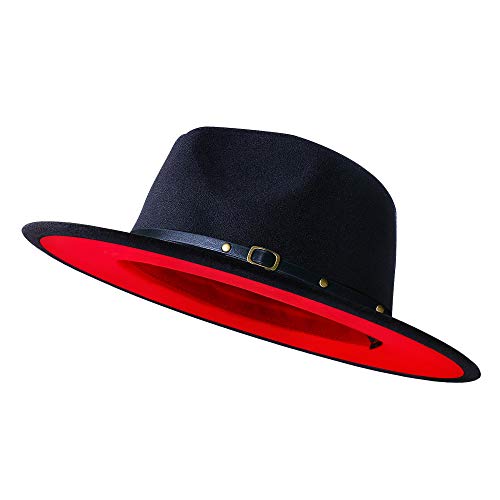 Wide Brim Fedora Hats for Women Men Two Tone Dress Hat Felt Panama Hat in Two Audlt Size - color: Black & Red, size: Large-X-Large