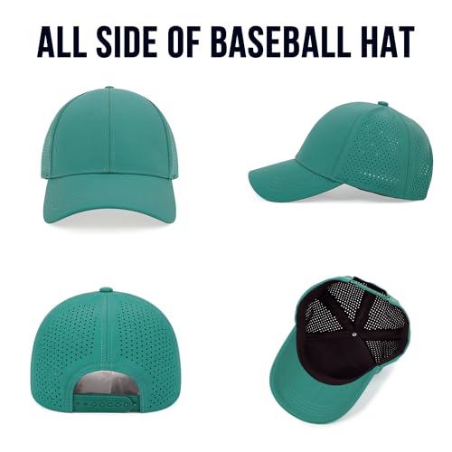 Quick Dry Baseball Cap Curved Brim Snapback Hat Mesh for Men Women - color: Lakegreen