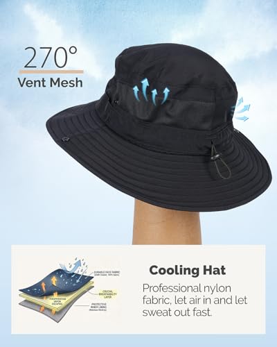 Hat Hut Hiking Hat, UPF50+ Wide Brim Sun Bucket Hats for Men Women, UV Protection, Fishing Outdoor Safari - color: Black