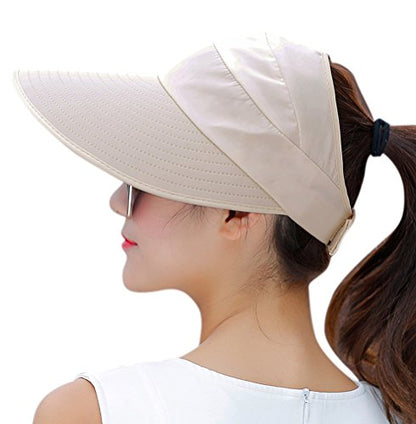Sun Hats for Women Wide Brim UV Protection Sun Hat Summer Beach Packable Visor - color: Beige