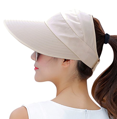 Sun Hats for Women Wide Brim UV Protection Sun Hat Summer Beach Packable Visor - color: Beige