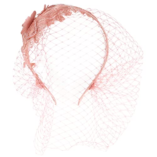Beaupretty Womens Fascinators Hat Bridal Wedding Veil Mesh Lace Headband Tea Party Headwear Fascinator Veil Headband - color: Pink