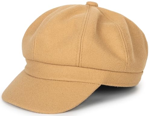 Kids-Girls-Wool-Newsboy Cap - Boys-Winter-Beret-Octagonal Painter Cap 3-8Y - color: Khaki