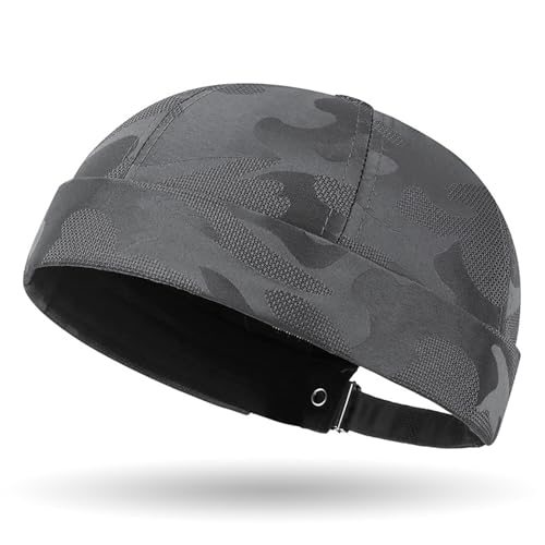 Camo Brimless Hat for Men Women Breathable Rolled Cuff Docker Cap Harbour Beanie Hats Landlord Hat Sailor Cap K517 - color: Dark Grey