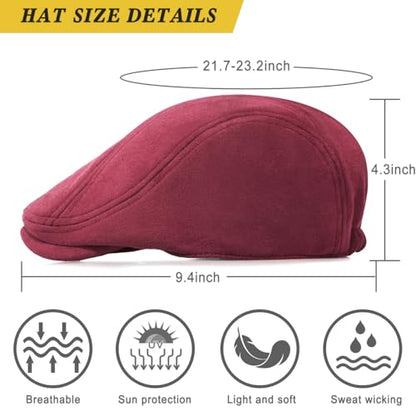 Xinveen Suede Cap Newsboy Hat Elastic Adjustment Beret Ivy Cap Irish Cabbie Driving Hunting Hats - color: Wine Red