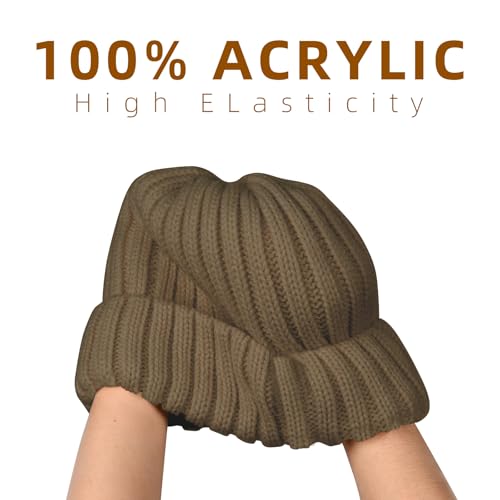 ZOORON 1&2 Winter Beanie for Women Soft Warm Slouchy Knit Hat Ski Stocking Cuffed Cap - color: Khaki