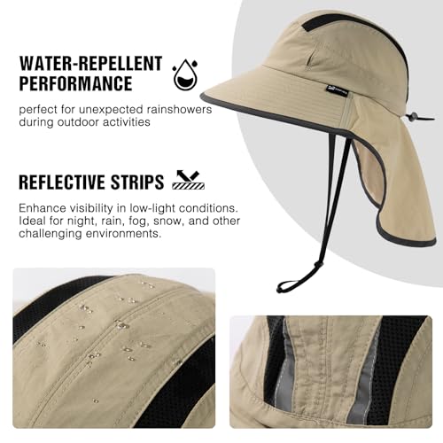 TOP-EX Wide Brim Sun Hat for Men Women with Neck Flap & Sunglass Lock - color: Beige, size: Medium-Large