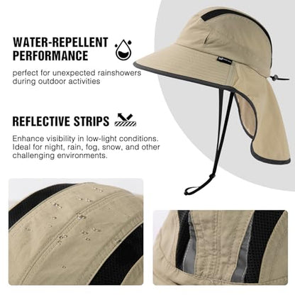 TOP-EX Wide Brim Sun Hat for Men Women with Neck Flap & Sunglass Lock - color: Beige, size: Medium-Large