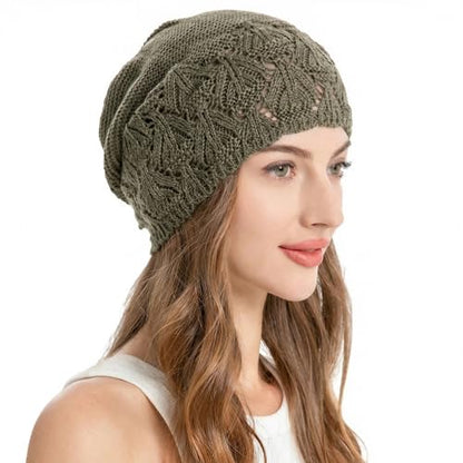 ZLYC Crochet Slouchy Beanie for Women Soft Lightweight Skull Cap - color: Solid Khaki