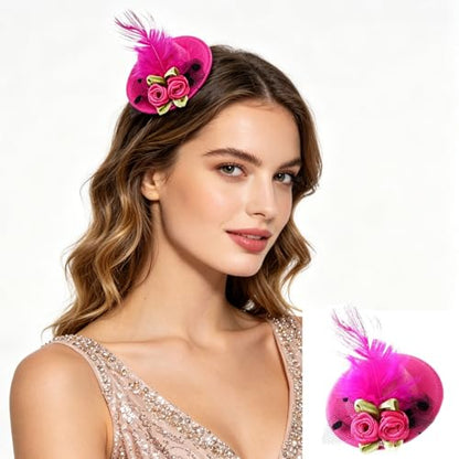 Fascinator Hats Bow Clips 6 Pcs Mini Hat with Feather Flower Hair Bow Clip Fascinator Alligator Clips for Cocktail Wedding, Bridal, Races Cosplay, Prom Cute Hair Accessories Party Girls Hairpins
