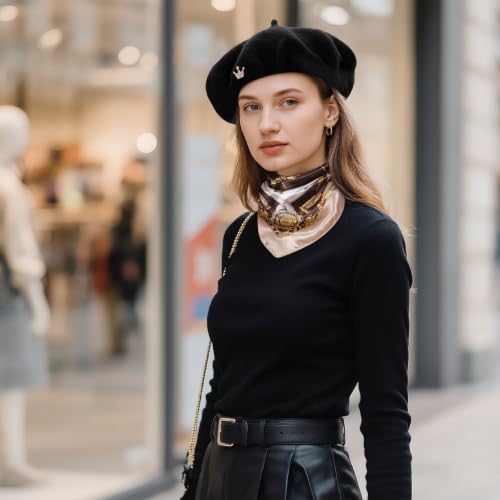 choyaxo 3pcs French Beret Hat Set Costume Accessories Set Including Beret Hat Scarf Crown Pin for Women French Themed Party - style: Regular Style
