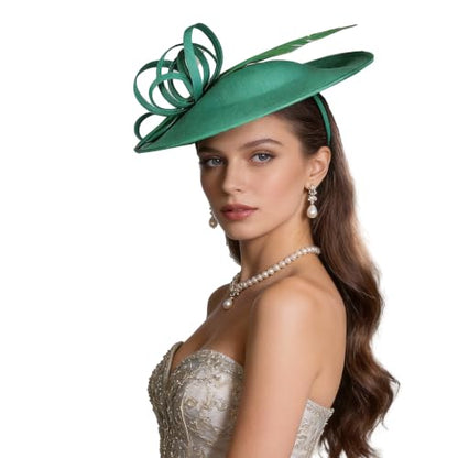 Women's Fascinators Feather Polyester Kentucky Derby Saucer Hats with Headband - color: Green