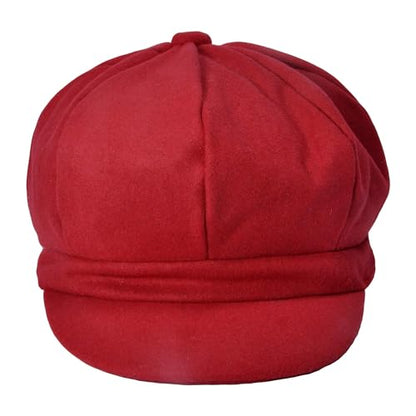 ZLYC Women Classic Newsboy Cap Visor 8 Panel Gatsby Cabbie Paperboy Hat - color: Red