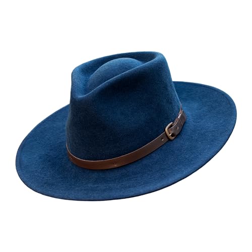 B&S Premium Lewis - Wide Brim Fedora Hat - 100% Wool Felt - Water Resistant - Leather Band - color: Dark Teal, size: 7 1/2-7 5/8