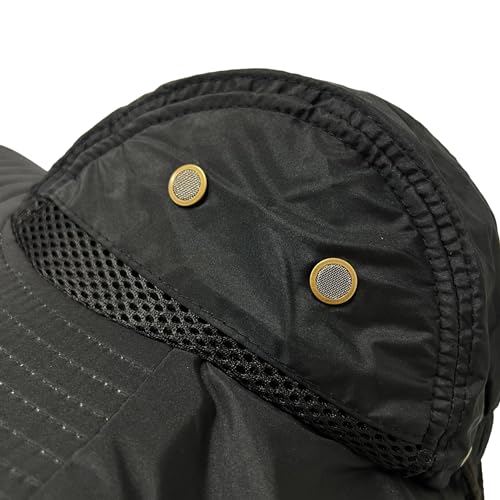 Packable and Adjustable Mesh Boonie Sun Hat with Neck Flap - color: Black 2