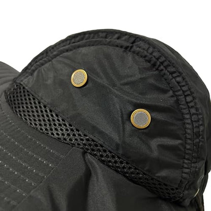 Packable and Adjustable Mesh Boonie Sun Hat with Neck Flap - color: Black 2