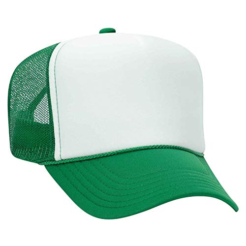 OTTO Wholesale 12 x Polyester Foam Front 5 Panel High Crown Mesh Back Trucker Hat - (12 Pcs) - color: Kly/Wht/Kly