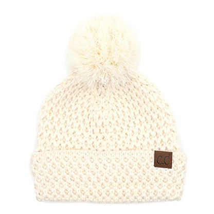 C.C Exclusives Women's Winter Seed Stitched Confetti Pom Beanie Hat (HAT-1816)(HAT-2214)(HAT-2085)(HAT-3841) - color: Bee Stitch Pattern-cream